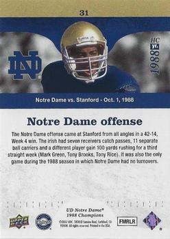 2017 Upper Deck Notre Dame 1988 Champions - Blue Pattern Rainbow #31 Irish Offense Hits from All Angles Back