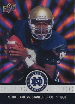 2017 Upper Deck Notre Dame 1988 Champions - Blue Pattern Rainbow #32 Rice Runs for 107 and Passes for 129 Front