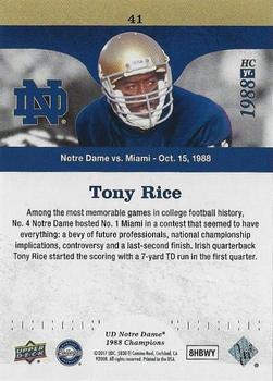 2017 Upper Deck Notre Dame 1988 Champions - Blue Pattern Rainbow #41 Tony Rice Starts off the Scoring Against Miami Back