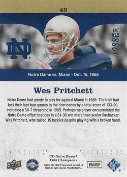 2017 Upper Deck Notre Dame 1988 Champions - Blue Pattern Rainbow #49 Wes Pritchett Makes 15 Tackles with Broken Hand Back