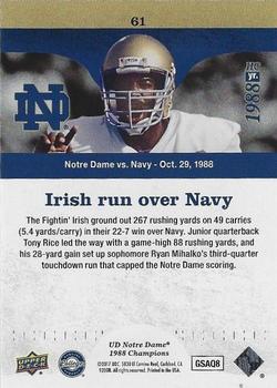 2017 Upper Deck Notre Dame 1988 Champions - Blue Pattern Rainbow #61 Irish Run Over Navy Back