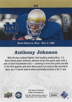 2017 Upper Deck Notre Dame 1988 Champions - Blue Pattern Rainbow #68 Johnson Scores Two TD's on the Ground Back