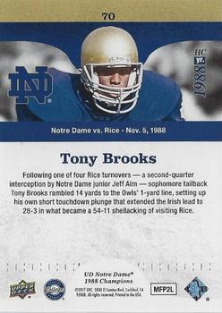 2017 Upper Deck Notre Dame 1988 Champions - Blue Pattern Rainbow #70 Tony Brooks Scores from the Goal Line Back