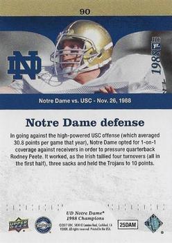 2017 Upper Deck Notre Dame 1988 Champions - Blue Pattern Rainbow #90 Four Turnovers for the Irish D Back