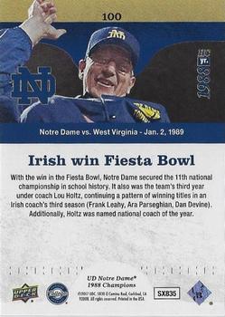 2017 Upper Deck Notre Dame 1988 Champions - Blue Pattern Rainbow #100 Irish Win Fiesta Bowl Back