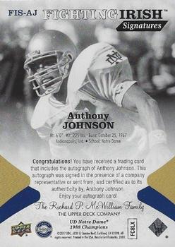 2017 Upper Deck Notre Dame 1988 Champions - Fighting Irish Signatures #FIS-AJ Anthony Johnson Back