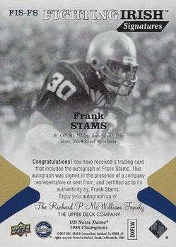 2017 Upper Deck Notre Dame 1988 Champions - Fighting Irish Signatures #FIS-FS Frank Stams Back