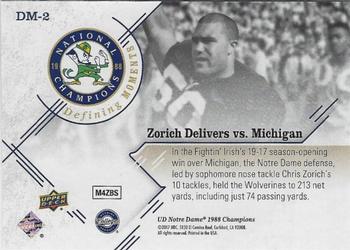 2017 Upper Deck Notre Dame 1988 Champions - Defining Moments #DM-2 Zorich Delivers vs. Michigan Back