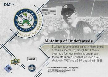 2017 Upper Deck Notre Dame 1988 Champions - Defining Moments #DM-7 Matchup of Undefeateds Back