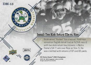 2017 Upper Deck Notre Dame 1988 Champions - Defining Moments #DM-13 Ismail: Two Kick Return TD's Back