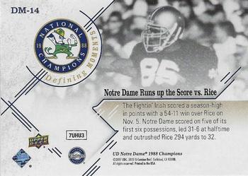 2017 Upper Deck Notre Dame 1988 Champions - Defining Moments #DM-14 Notre Dame Runs up the Score vs. Rice Back