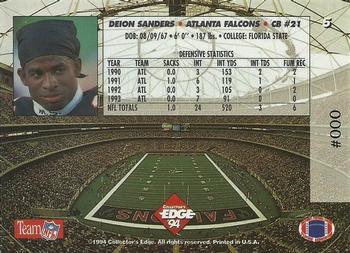 1994 Collector's Edge - 1st Day Gold Promos #5 Deion Sanders Back