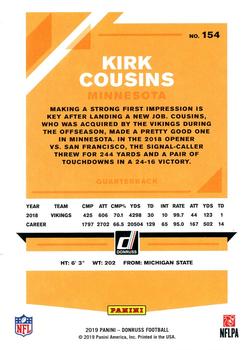2019 Donruss - Season Stat Line #154 Kirk Cousins Back