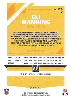 2019 Donruss - Season Stat Line #178V Eli Manning Back
