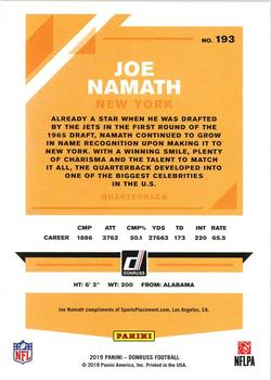 2019 Donruss - Season Stat Line #193 Joe Namath Back