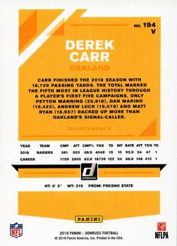2019 Donruss - Season Stat Line #194V Derek Carr Back