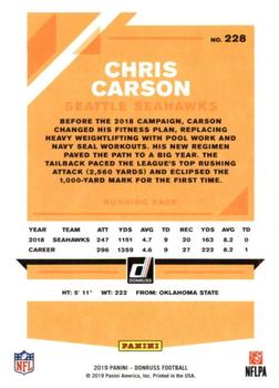 2019 Donruss - Season Stat Line #228 Chris Carson Back