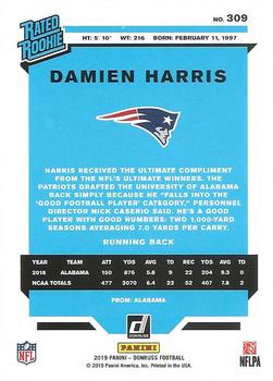 2019 Donruss - Press Proof Blue #309 Damien Harris Back