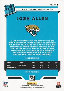 2019 Donruss - Press Proof Blue #343 Josh Allen Back