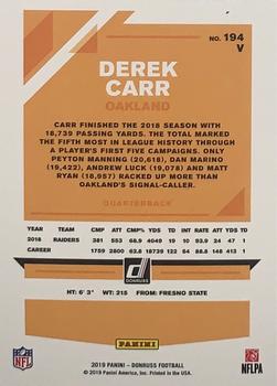 2019 Donruss - Press Proof Red #194V Derek Carr Back