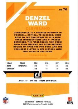 2019 Donruss - Press Proof Yellow #70 Denzel Ward Back