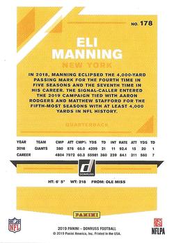 2019 Donruss - Press Proof Yellow #178 Eli Manning Back
