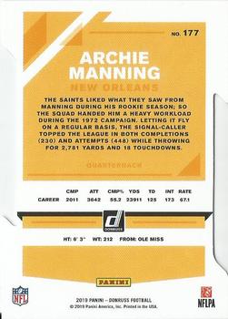 2019 Donruss - Press Proof Gold Die Cut #177 Archie Manning Back