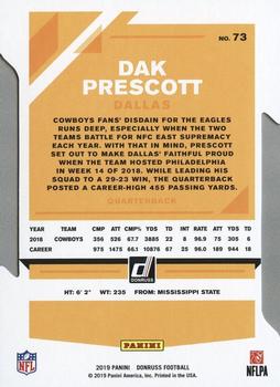 2019 Donruss - Press Proof Black Die Cut #73 Dak Prescott Back