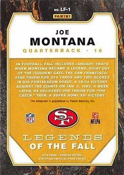 2019 Donruss - Legends of the Fall Autographs #LF-1 Joe Montana Back