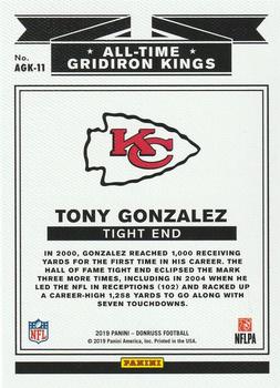 2019 Donruss - All-Time Gridiron Kings Studio Series #AGK-11 Tony Gonzalez Back