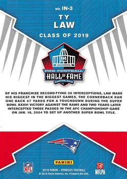 2019 Donruss - Inducted #IN-3 Ty Law Back
