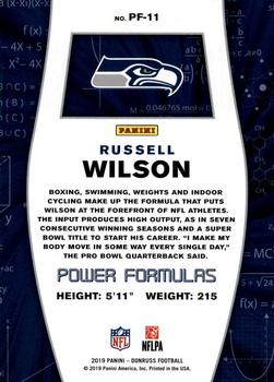 2019 Donruss - Power Formulas #PF-11 Russell Wilson Back
