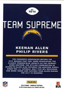 2019 Donruss - Team Supreme Horizontal #TS-12 Philip Rivers / Keenan Allen Back
