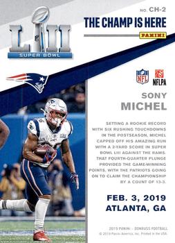 2019 Donruss - The Champ is Here #CH-2 Sony Michel Back