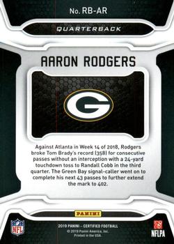 2019 Panini Certified - Record Breakers #RB-AR Aaron Rodgers Back