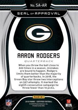 2019 Panini Certified - Seal of Approval #SA-AR Aaron Rodgers Back