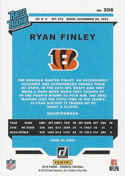2019 Donruss - Rated Rookies Canvas #306 Ryan Finley Back