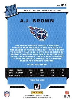 2019 Donruss - Rated Rookies Canvas #314 A.J. Brown Back