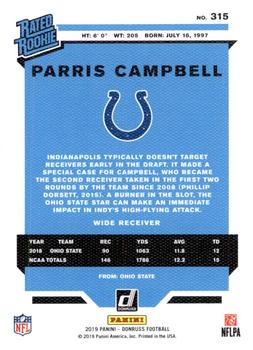 2019 Donruss - Rated Rookies Canvas #315 Parris Campbell Back