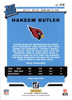 2019 Donruss - Rated Rookies Canvas #316 Hakeem Butler Back