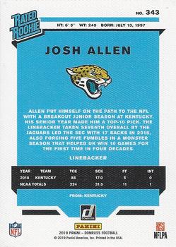 2019 Donruss - Rated Rookies Canvas #343 Josh Allen Back