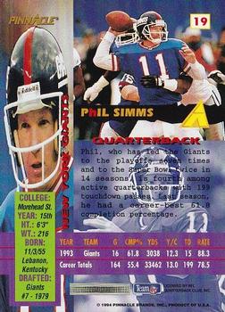 1994 Pinnacle Canton Bound #19 Phil Simms Back