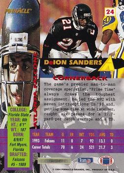 1994 Pinnacle Canton Bound #24 Deion Sanders Back