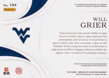 2019 Panini Immaculate Collection Collegiate - Premium Patches Rookie Autographs Bowl Logo 1 #104 Will Grier Back