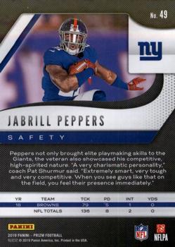 2019 Panini Prizm #49 Jabrill Peppers Back