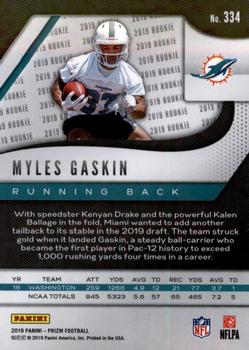 2019 Panini Prizm #334 Myles Gaskin Back