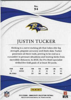 2019 Panini Immaculate Collection #94 Justin Tucker Back