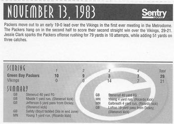 1997 Sentry Green Bay Packers vs Minnesota Vikings Junior Power Pack #NNO November 13, 1983 Back