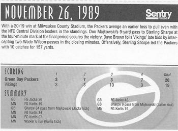 1997 Sentry Green Bay Packers vs Minnesota Vikings Junior Power Pack #NNO November 26, 1989 Back