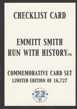 2002 Emmitt's Run With History #22 Checklist Front